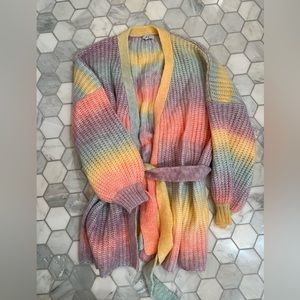 Pastel Rainbow Belted Sweater Cardigan (Never worn)